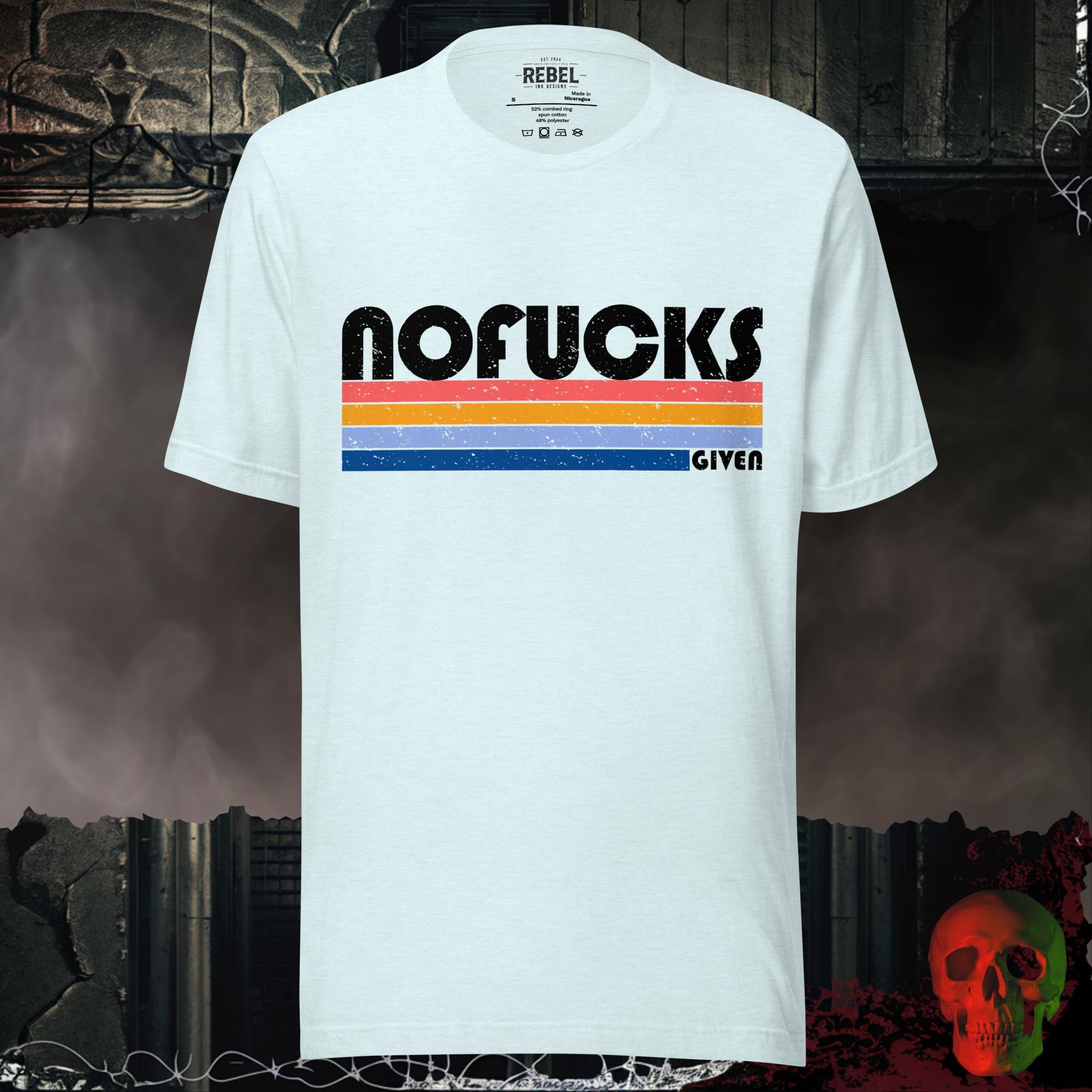 T-Shirt Heather Ice Blue / S No F*cks Given Graphic Tee Retro Graphic Tee | Rebel Ink Designs