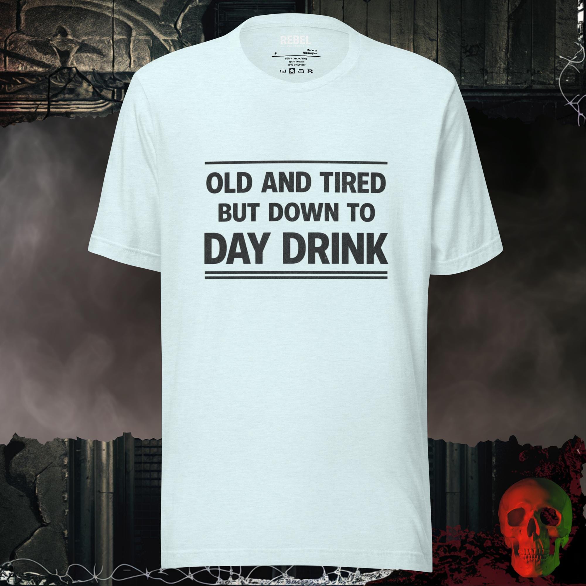 T-Shirt Heather Ice Blue / S Old & Tired but Day Drinking Graphic Tee | Rebel Ink Designs