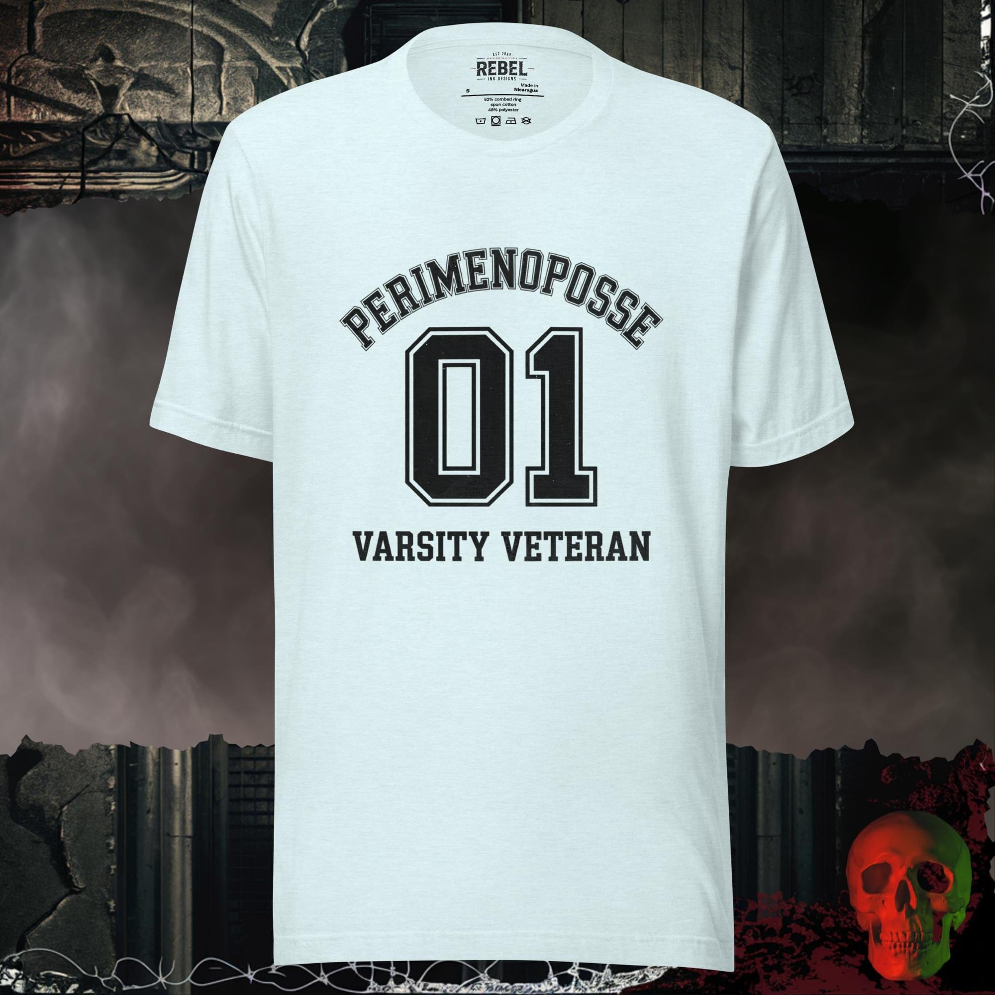 T-Shirt Heather Ice Blue / S Perimenoposse Varsity Veteran Tee