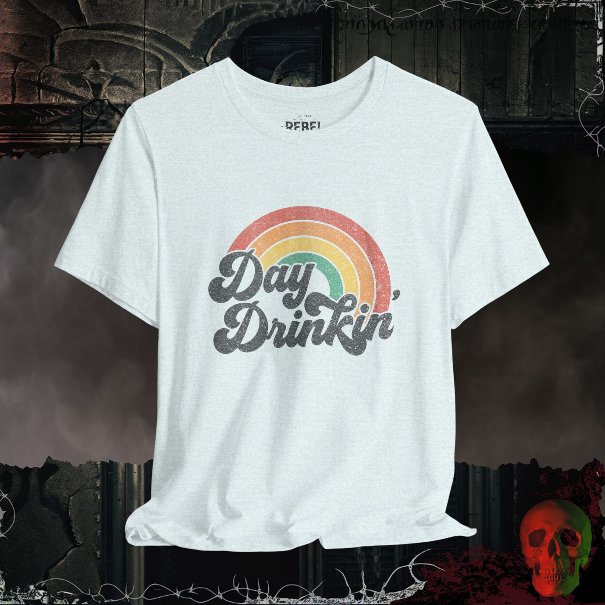 T-Shirt Heather Ice Blue / S Retro Rainbow Day Drinkin’ Tee