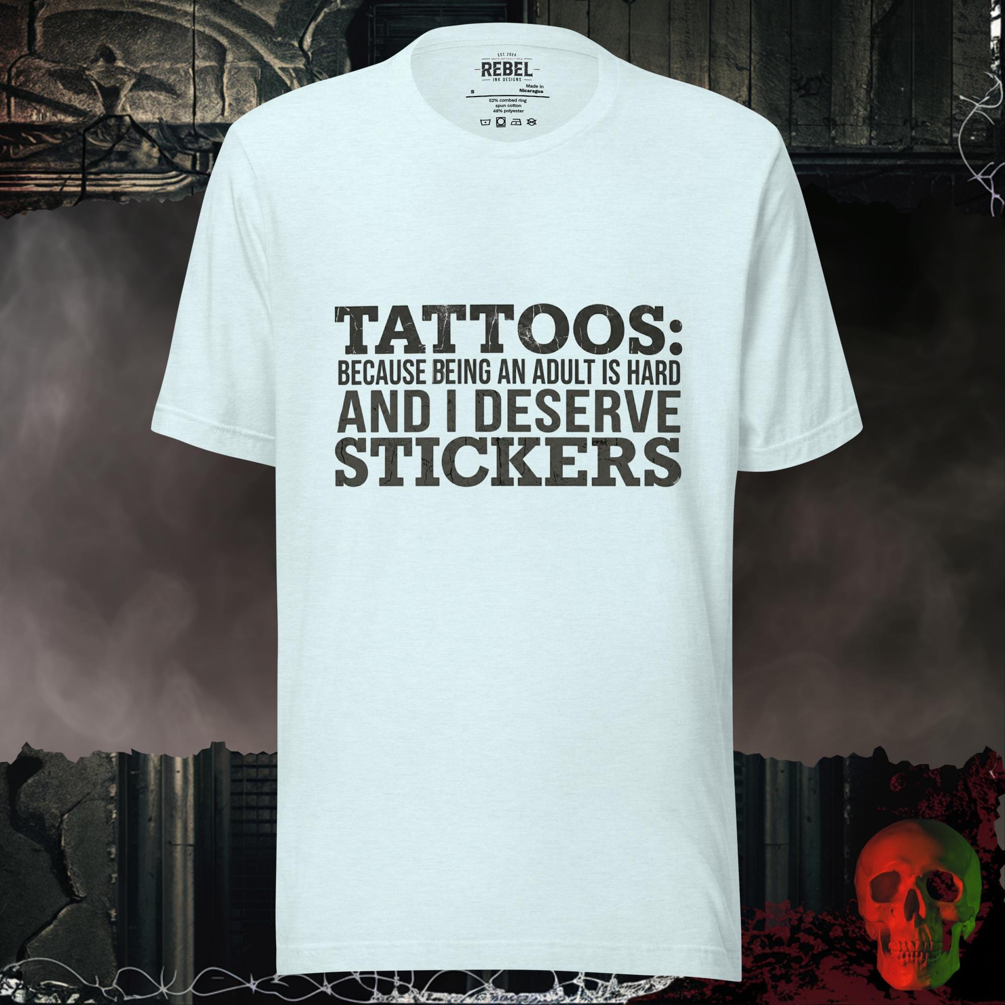T-Shirt Heather Ice Blue / S Tattoos Are Just Stickers Graphic Tee | Rebel Ink Designs