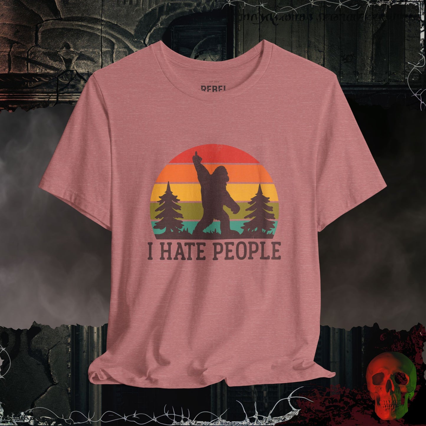 T-Shirt Heather Mauve / S I Hate People – Bigfoot Sunset Tee