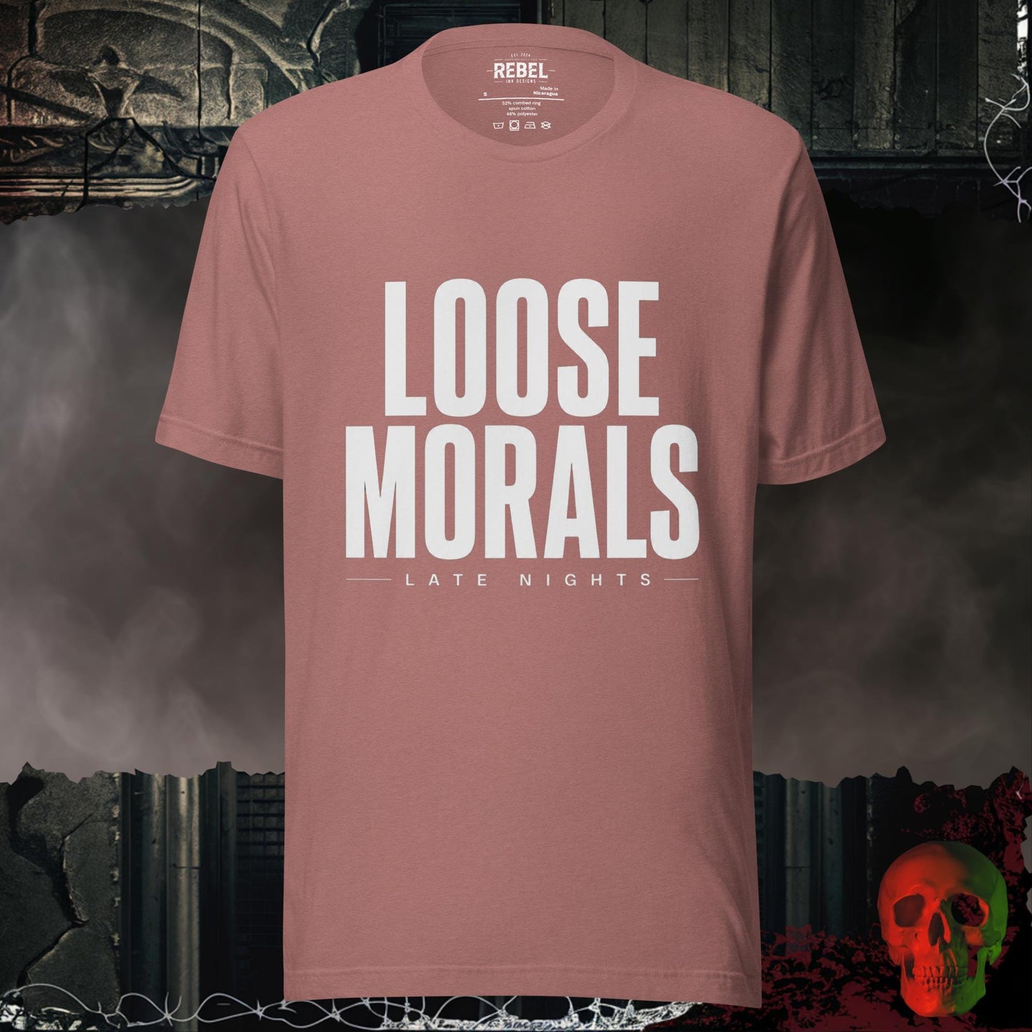 T-Shirt Heather Mauve / S Loose Morals Late Nights Bold Graphic Statement Tee