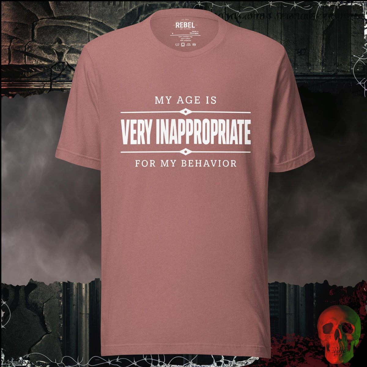 T-Shirt Heather Mauve / S My Age Is Very Inappropriate for My Behavior Graphic Tee | Rebel Ink Designs