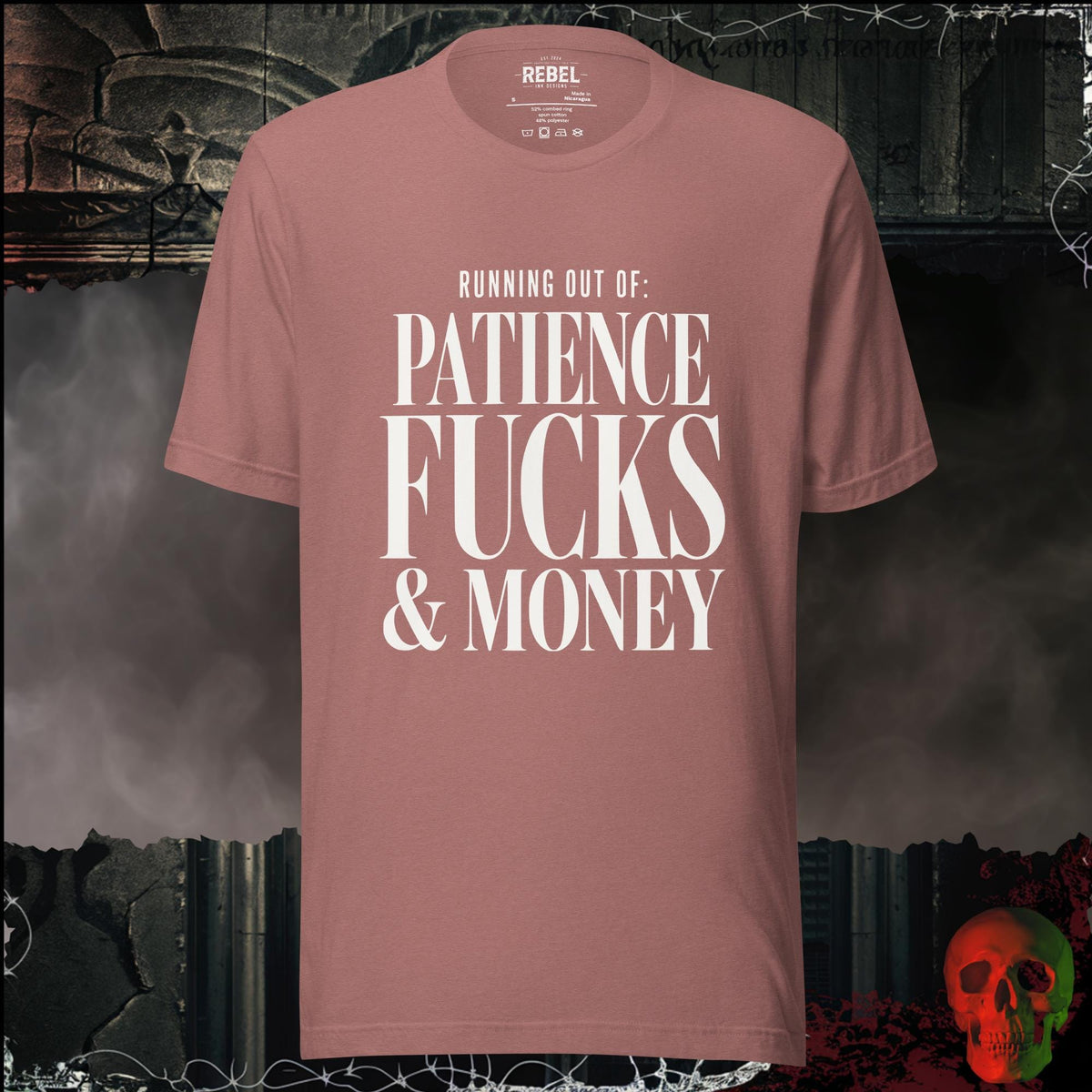 T-Shirt Heather Mauve / S Running Out Of Patience F*cks & Money Graphic Tee | Rebel Ink Designs