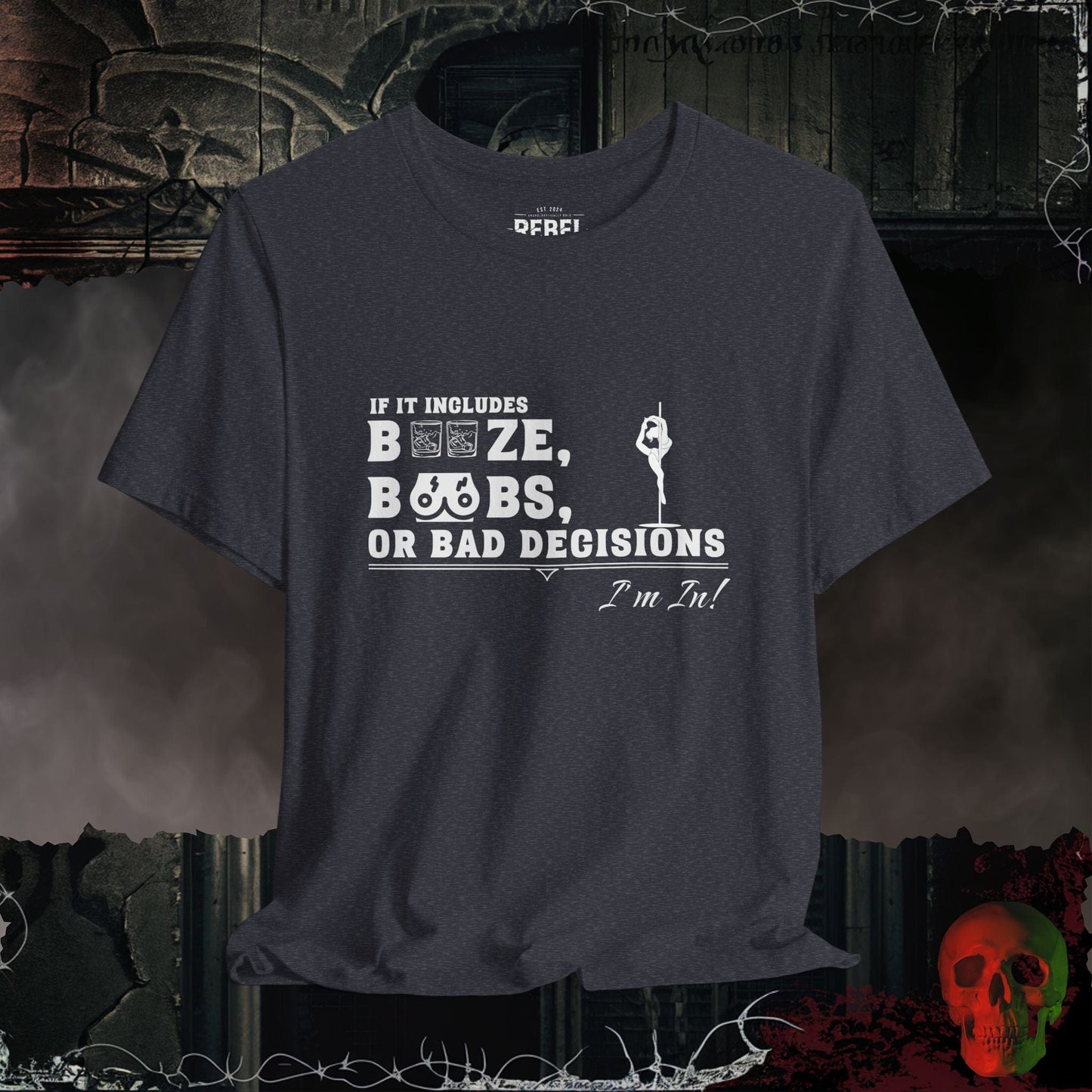 T-Shirt Heather Navy / S Booze, Boobs, & Bad Decisions T-Shirt