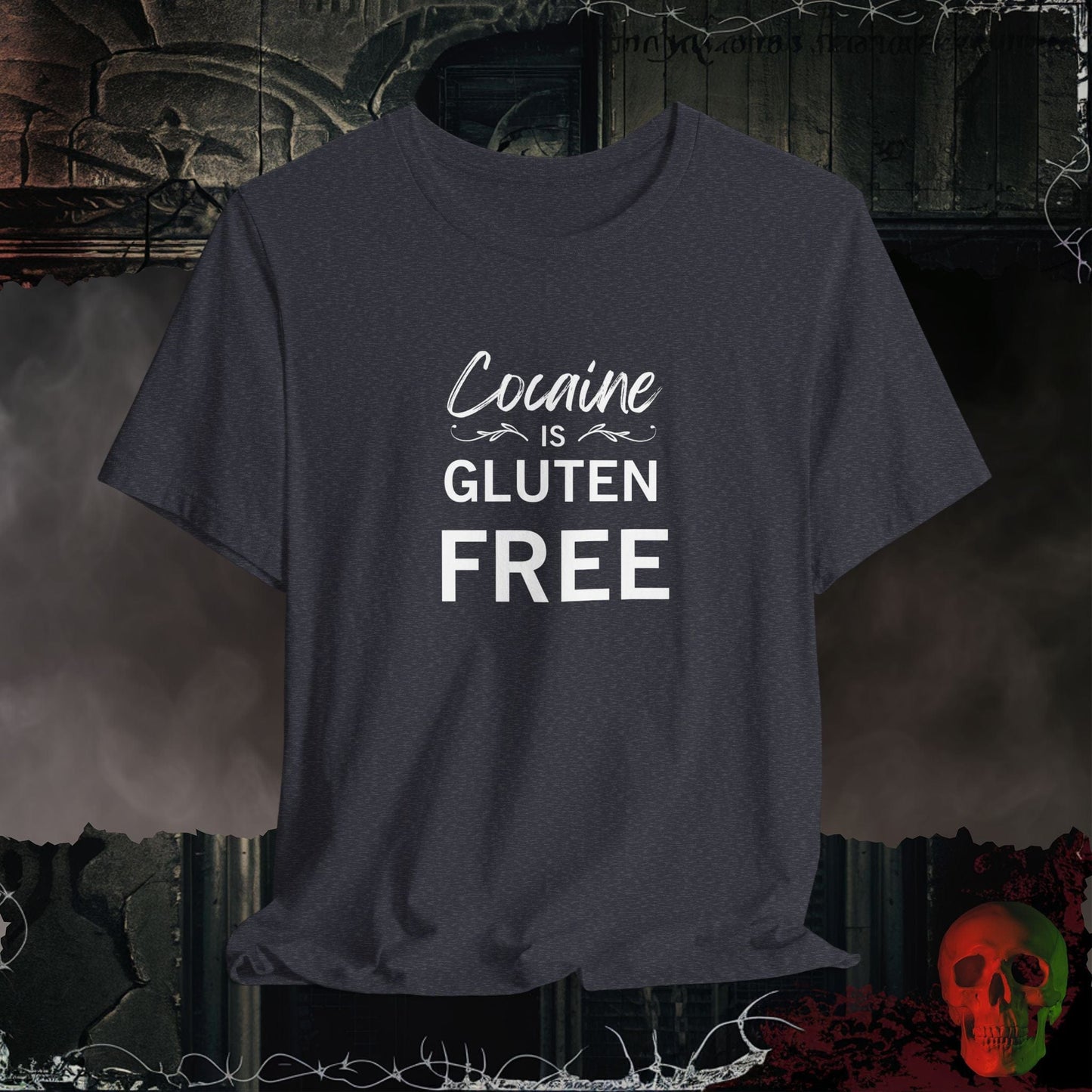 T-Shirt Heather Navy / S Cocaine is Gluten Free T-Shirt