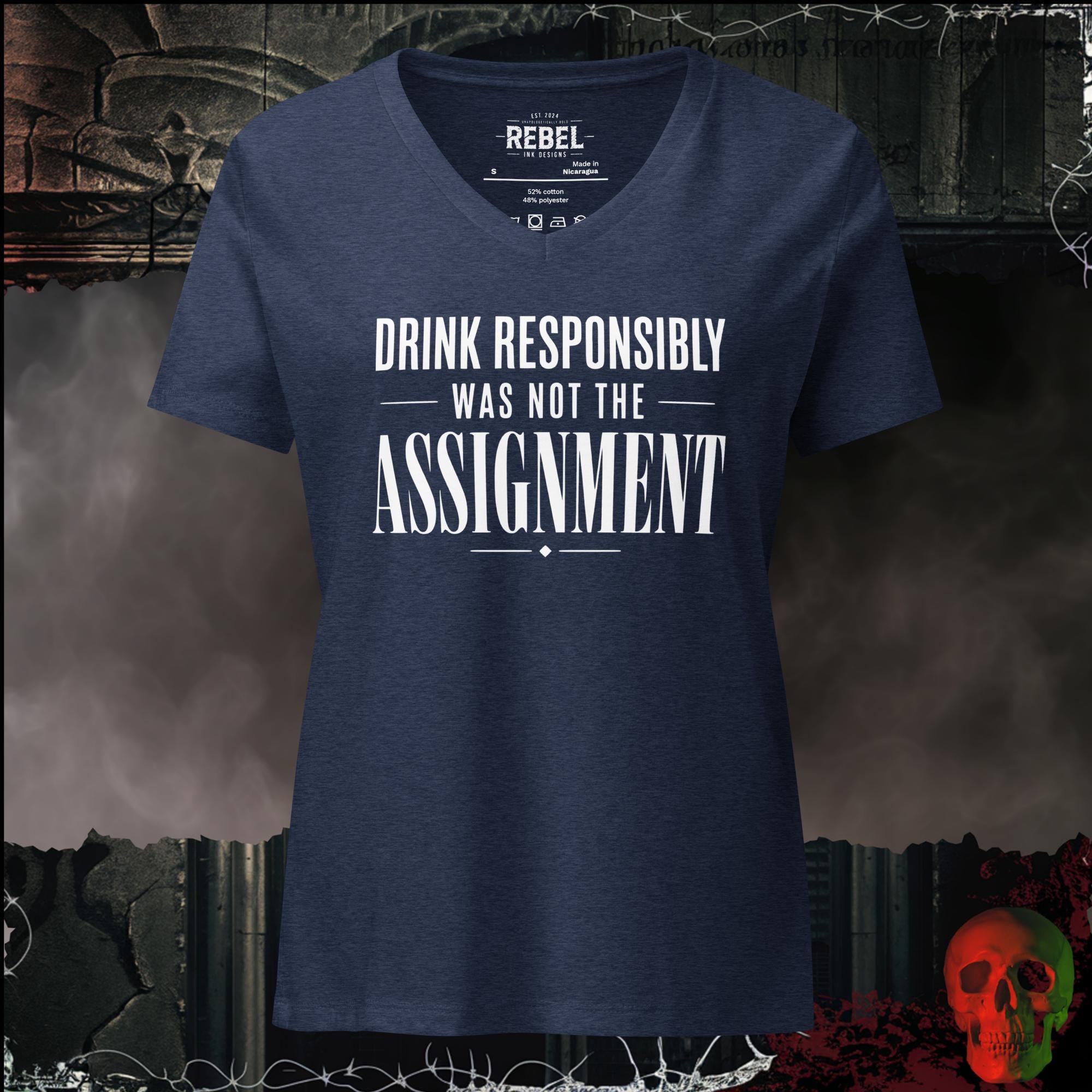 T-Shirt Heather Navy / S Drink Responsibly Was Not The Assignment Women's V-Neck Tee | Rebel Ink Designs