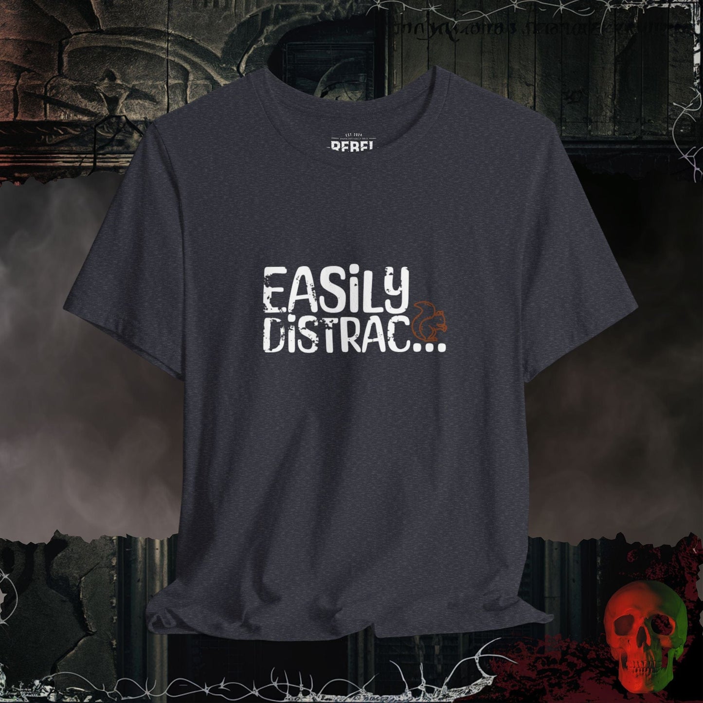 T-Shirt Heather Navy / S Easily Distracted Squirrel Tee