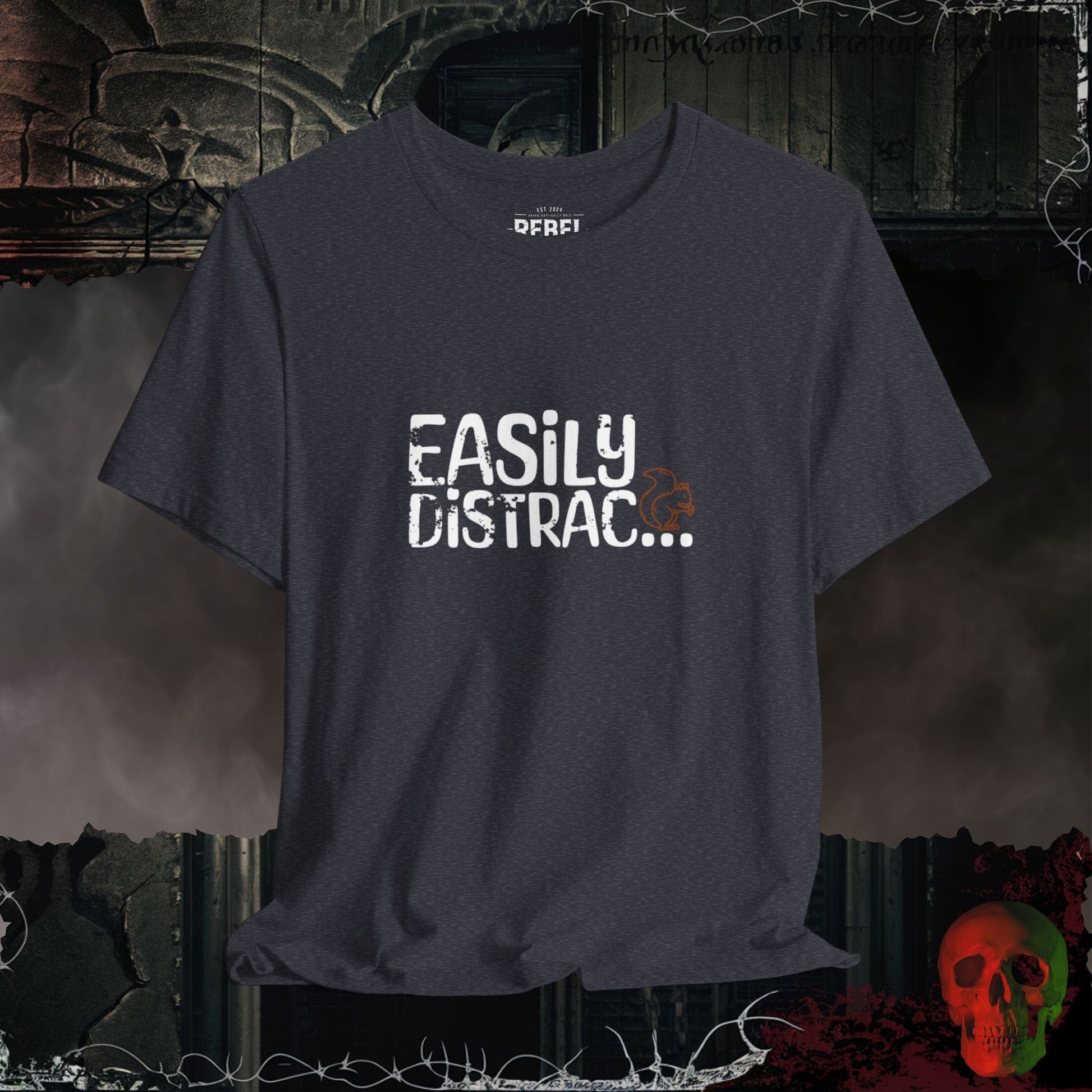 T-Shirt Heather Navy / S Easily Distracted Squirrel Tee