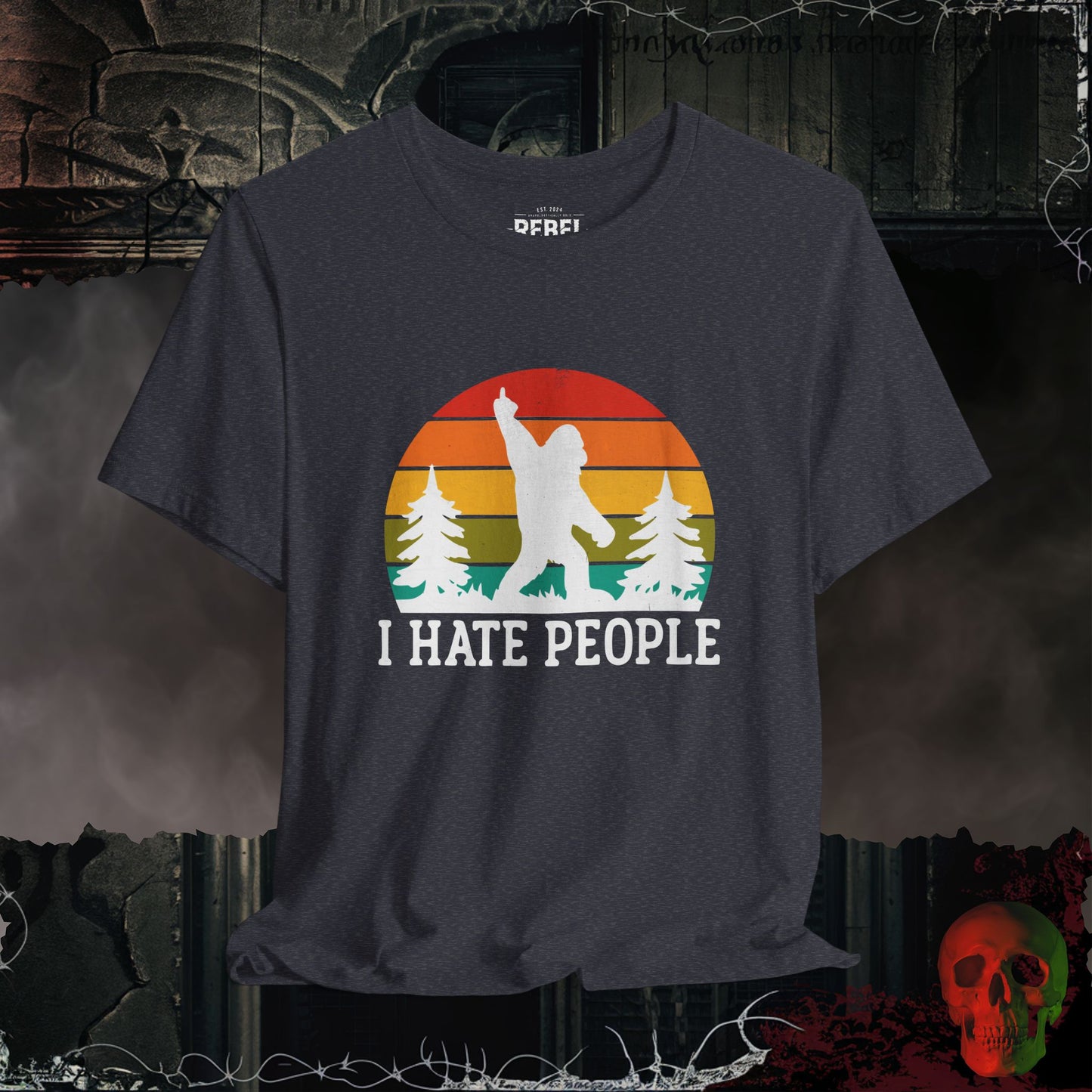 T-Shirt Heather Navy / S I Hate People – Bigfoot Sunset Tee