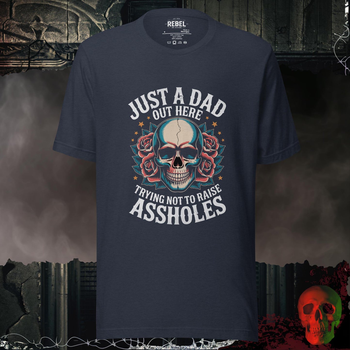 T-Shirt Heather Navy / S Just a Dad Trying Not to Raise Assholes