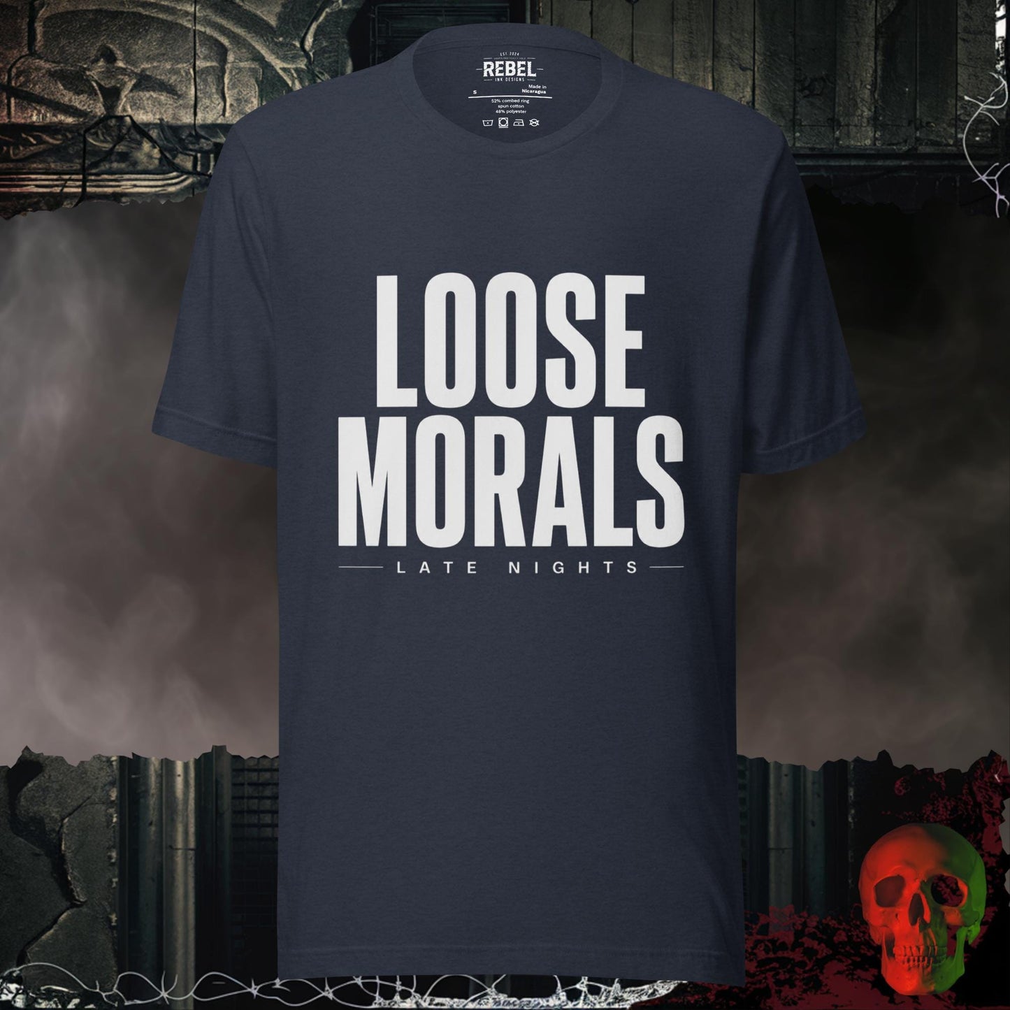 T-Shirt Heather Navy / S Loose Morals Late Nights Bold Graphic Statement Tee