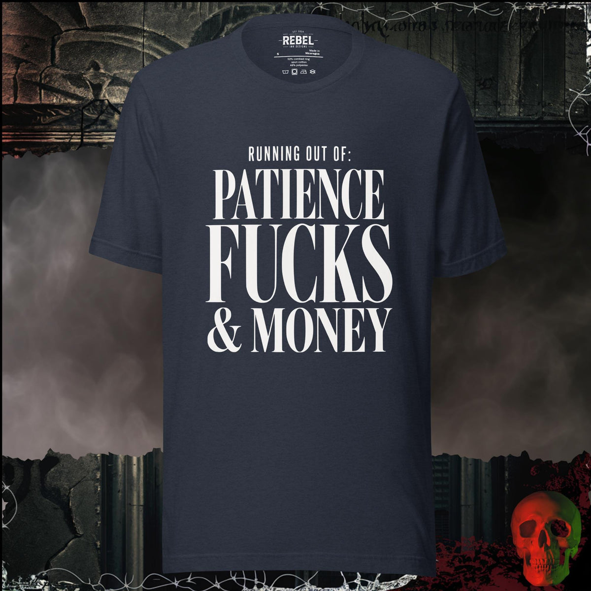 T-Shirt Heather Navy / S Running Out Of Patience F*cks & Money Graphic Tee | Rebel Ink Designs
