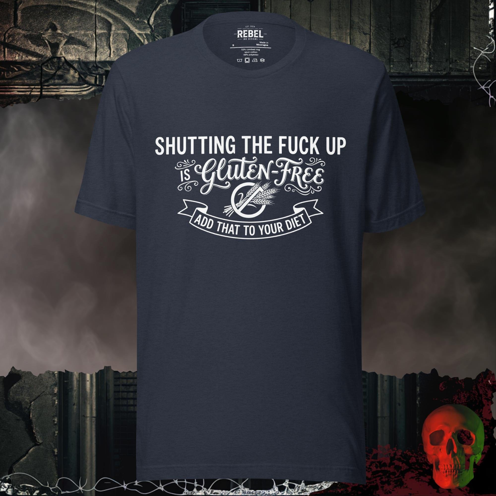 T-Shirt Heather Navy / S Shutting Up Is Gluten-Free Tee