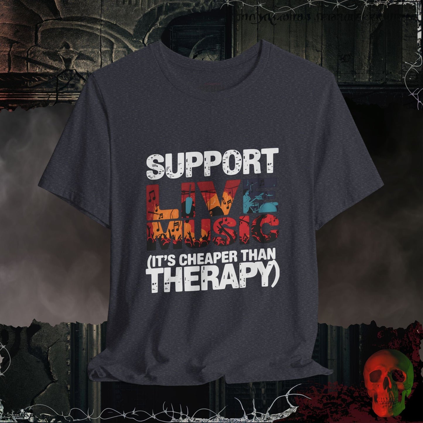 T-Shirt Heather Navy / S Support Live Music (It’s Cheaper than Therapy)