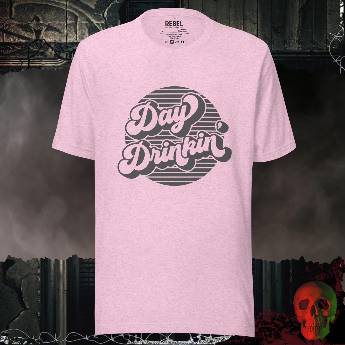 T-Shirt Heather Prism Lilac / S Day Drinkin’ Graphic Tee Retro Bold Party Shirt
