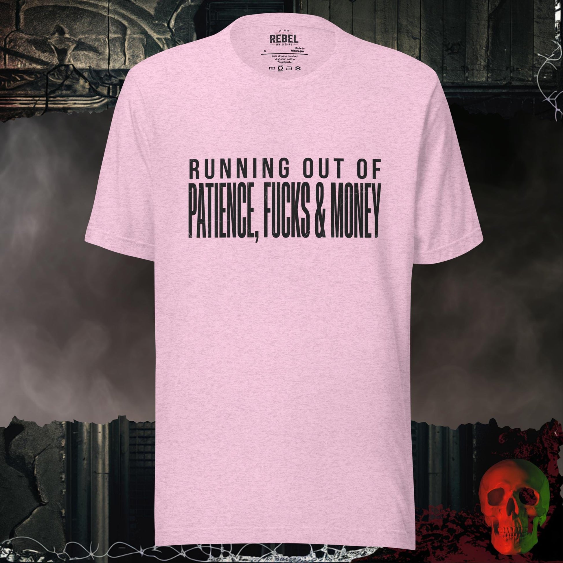 T-Shirt Heather Prism Lilac / S Running Out of Patience, Fucks & Money Tee
