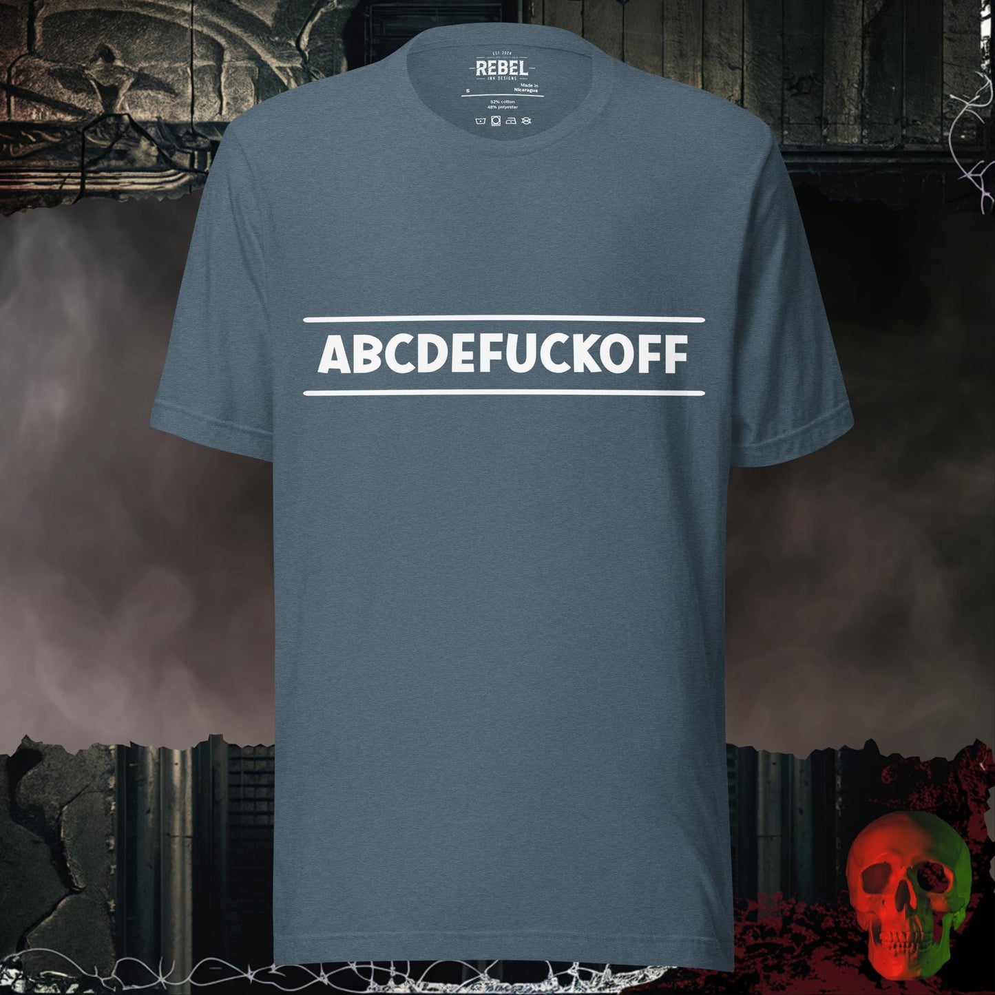 T-Shirt Heather Slate / S ABCDEFUCKOFF Graphic Tee Bold Sarcastic Statement Shirt