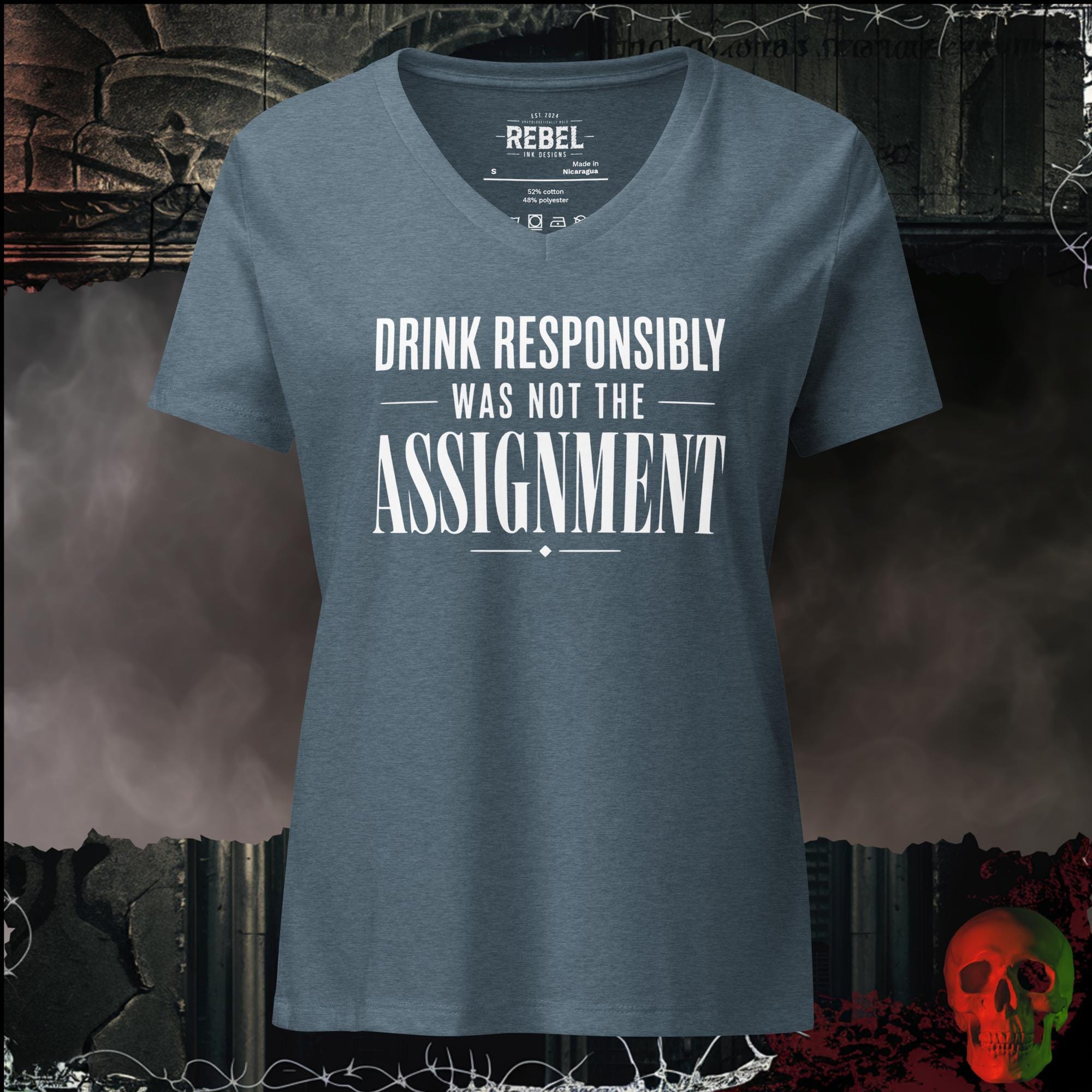 T-Shirt Heather Slate / S Drink Responsibly Was Not The Assignment Women's V-Neck Tee | Rebel Ink Designs