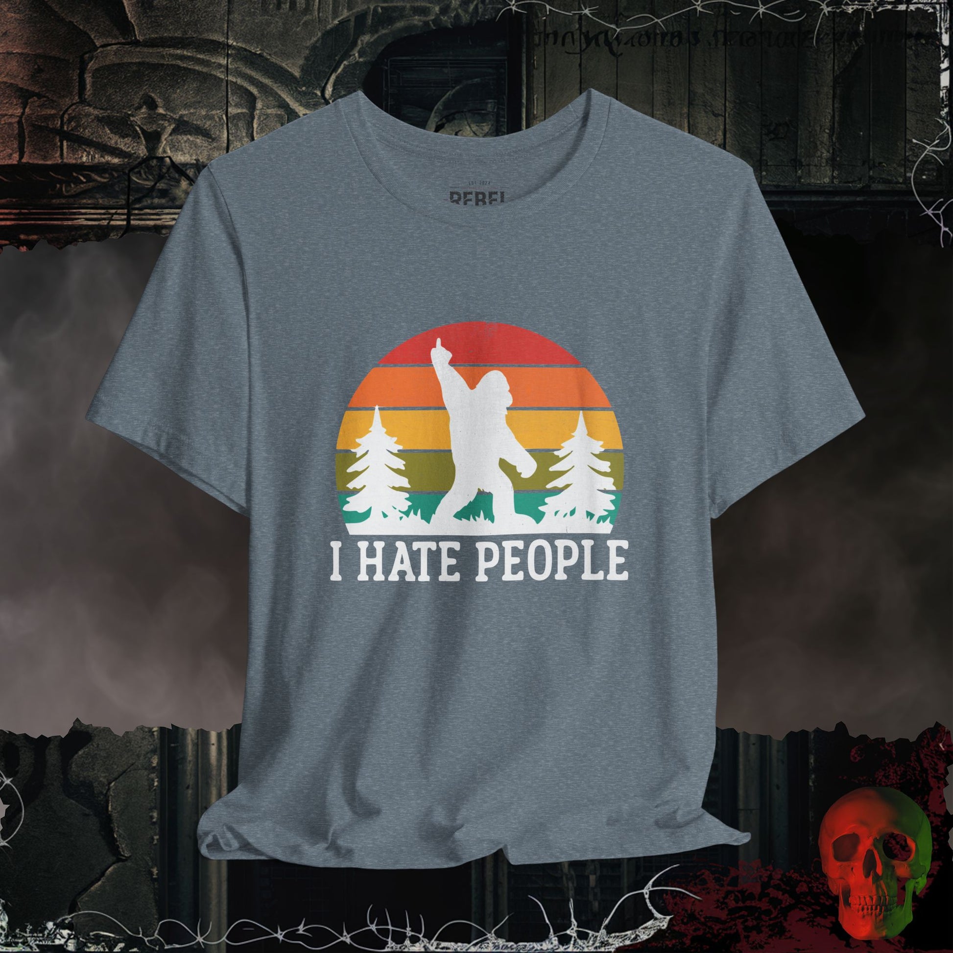T-Shirt Heather Slate / S I Hate People – Bigfoot Sunset Tee