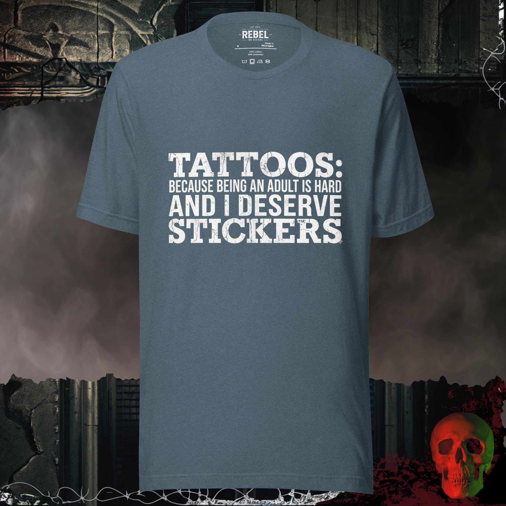T-Shirt Heather Slate / S Tattoos Are Just Stickers Graphic Tee | Rebel Ink Designs