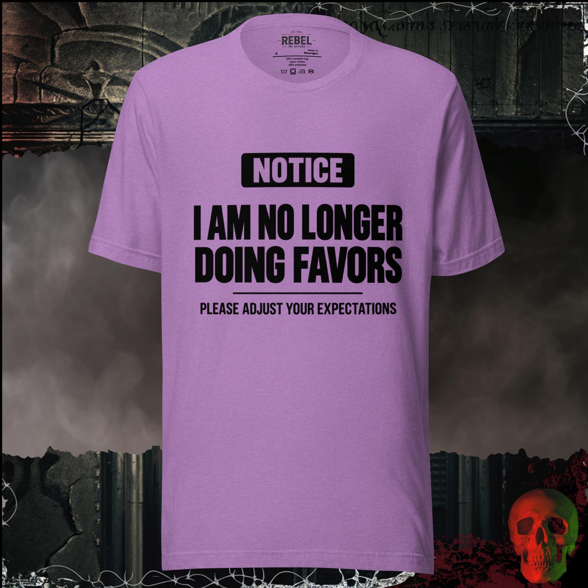 T-Shirt Heather Team Purple / S I Am No Longer Doing Favors Graphic Tee | Rebel Ink Designs