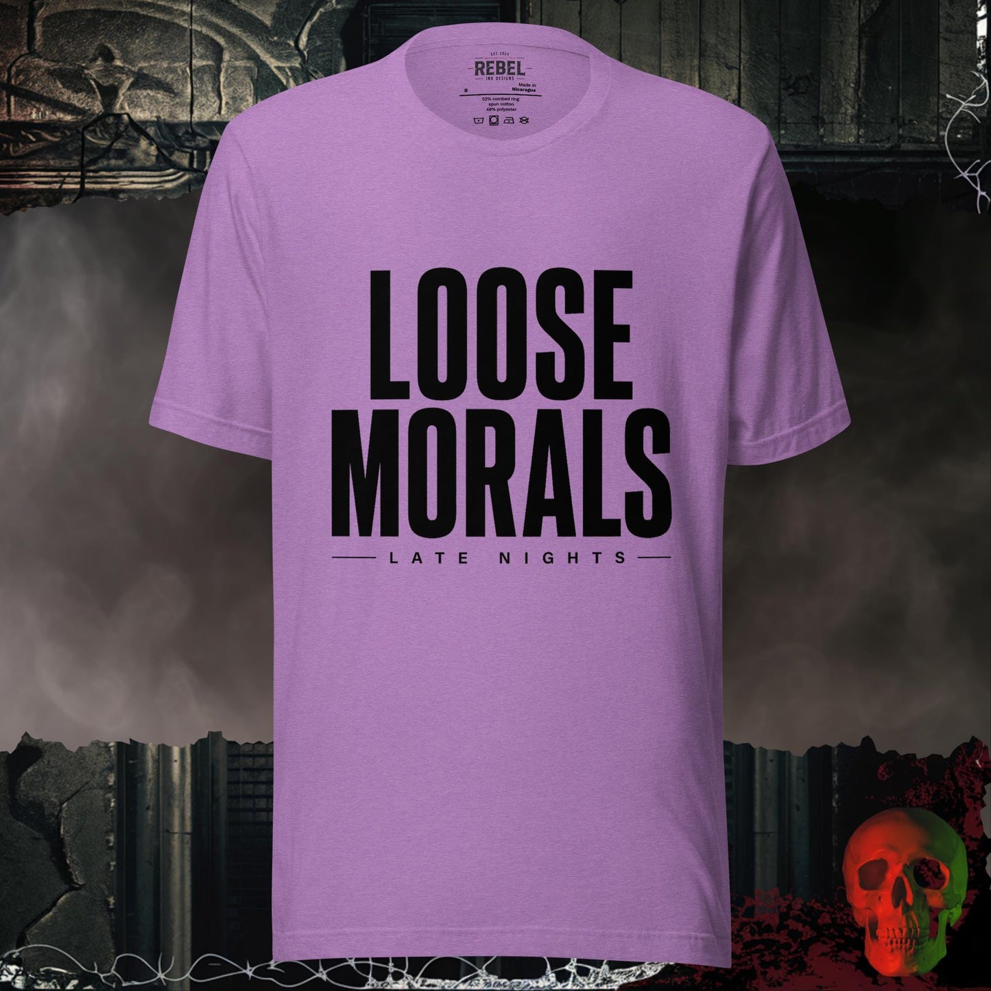 T-Shirt Heather Team Purple / S Loose Morals Late Nights Bold Graphic Statement Tee