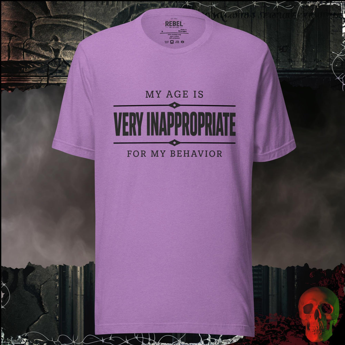 T-Shirt Heather Team Purple / S My Age Is Very Inappropriate for My Behavior Graphic Tee | Rebel Ink Designs
