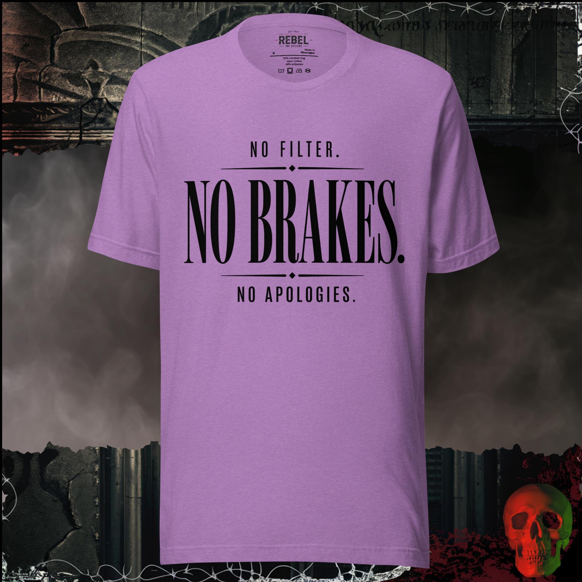 T-Shirt Heather Team Purple / S No Filter No Brakes No Apologies Graphic Tee | Rebel Ink Designs