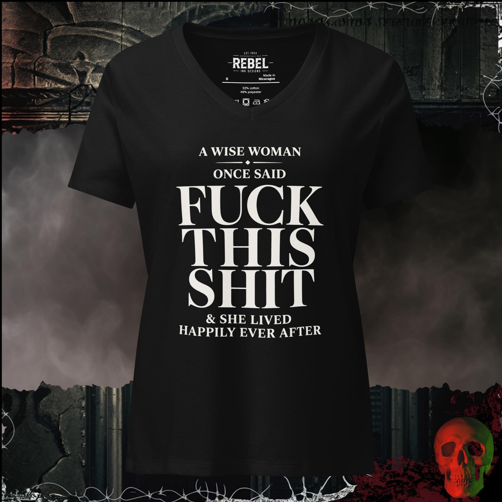 T-Shirt Solid Black Blend / S A Wise Woman Once Said Fuck This Shit & She Lived Happily Ever After Women's V-Neck Tee | Rebel Ink Designs