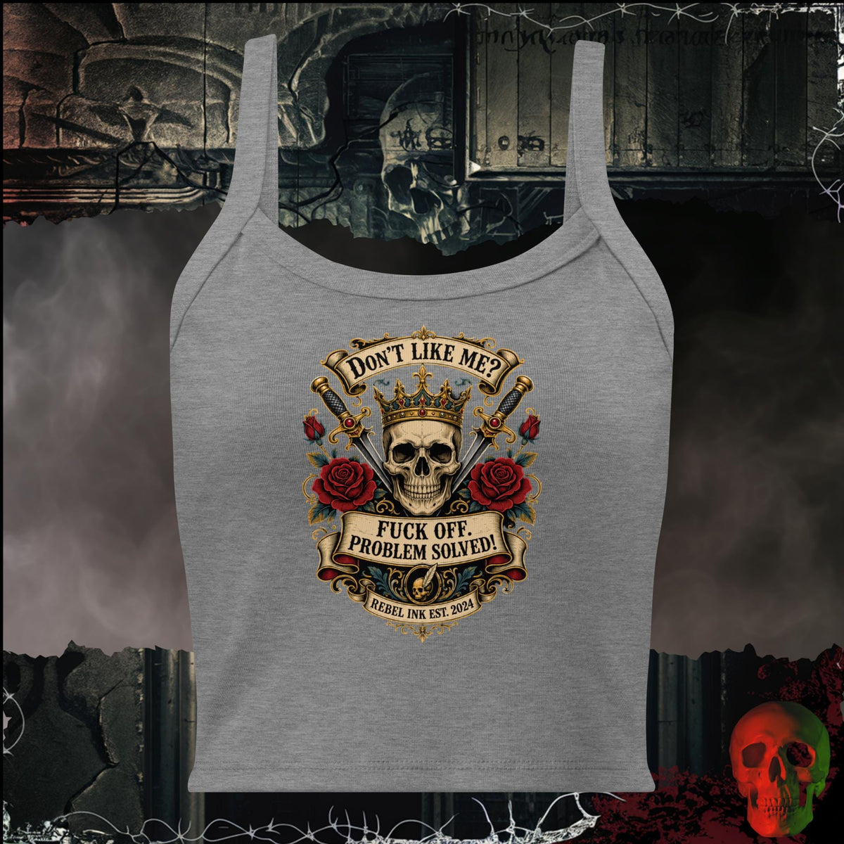 Tanks Athletic Heather / S Don't Like Me? F*ck Off. Problem Solved Women's Crop Tank | Rebel Ink Designs