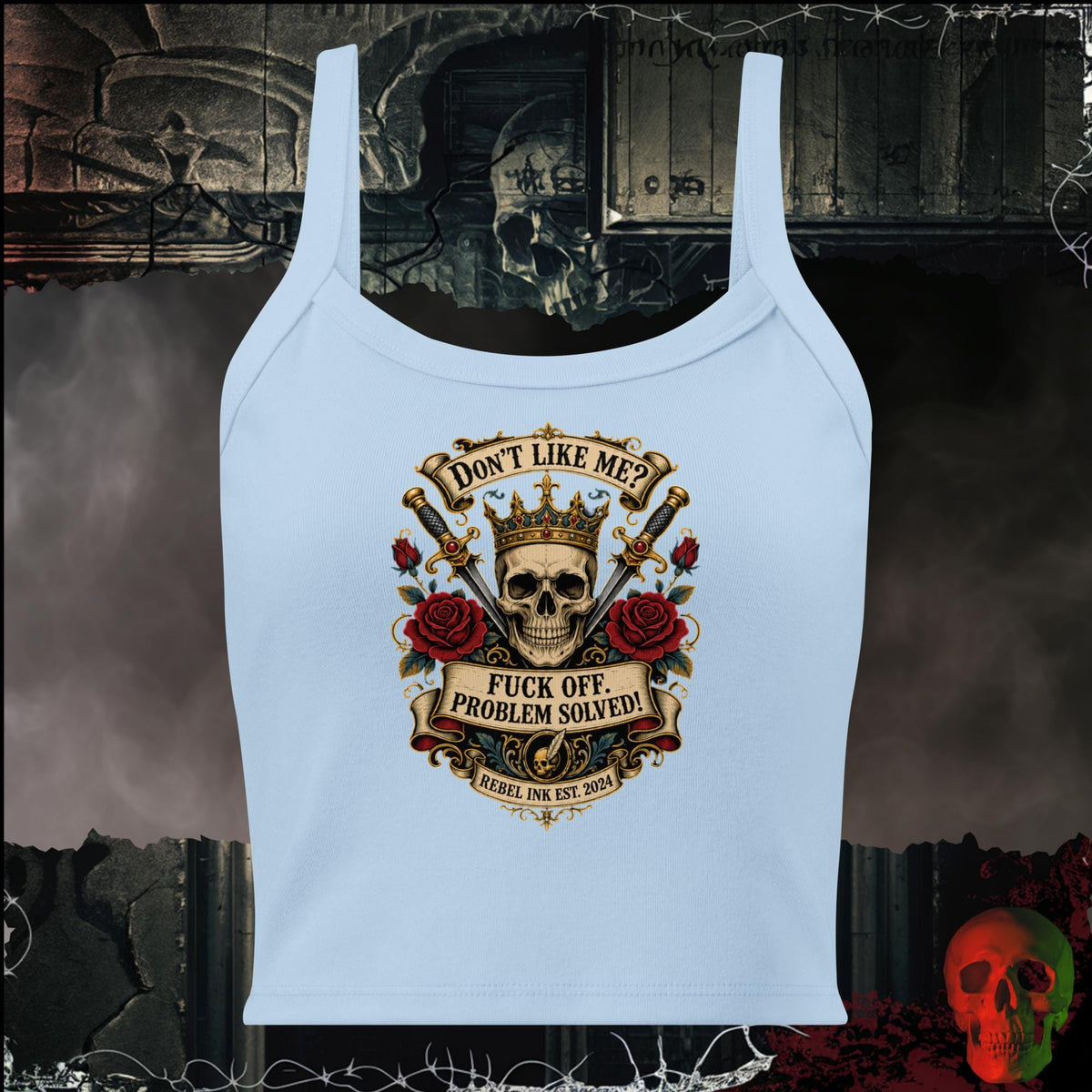 Tanks Solid Baby Blue Blend / S Don't Like Me? F*ck Off. Problem Solved Women's Crop Tank | Rebel Ink Designs