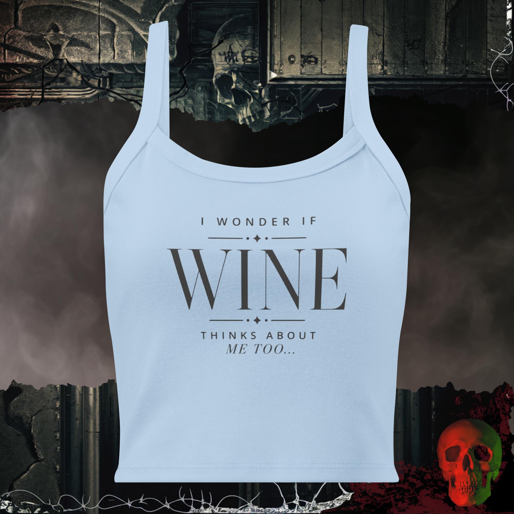 Tanks Solid Baby Blue Blend / XS I Wonder If Wine Thinks About Me Too Women's Crop Tank | Rebel Ink Designs
