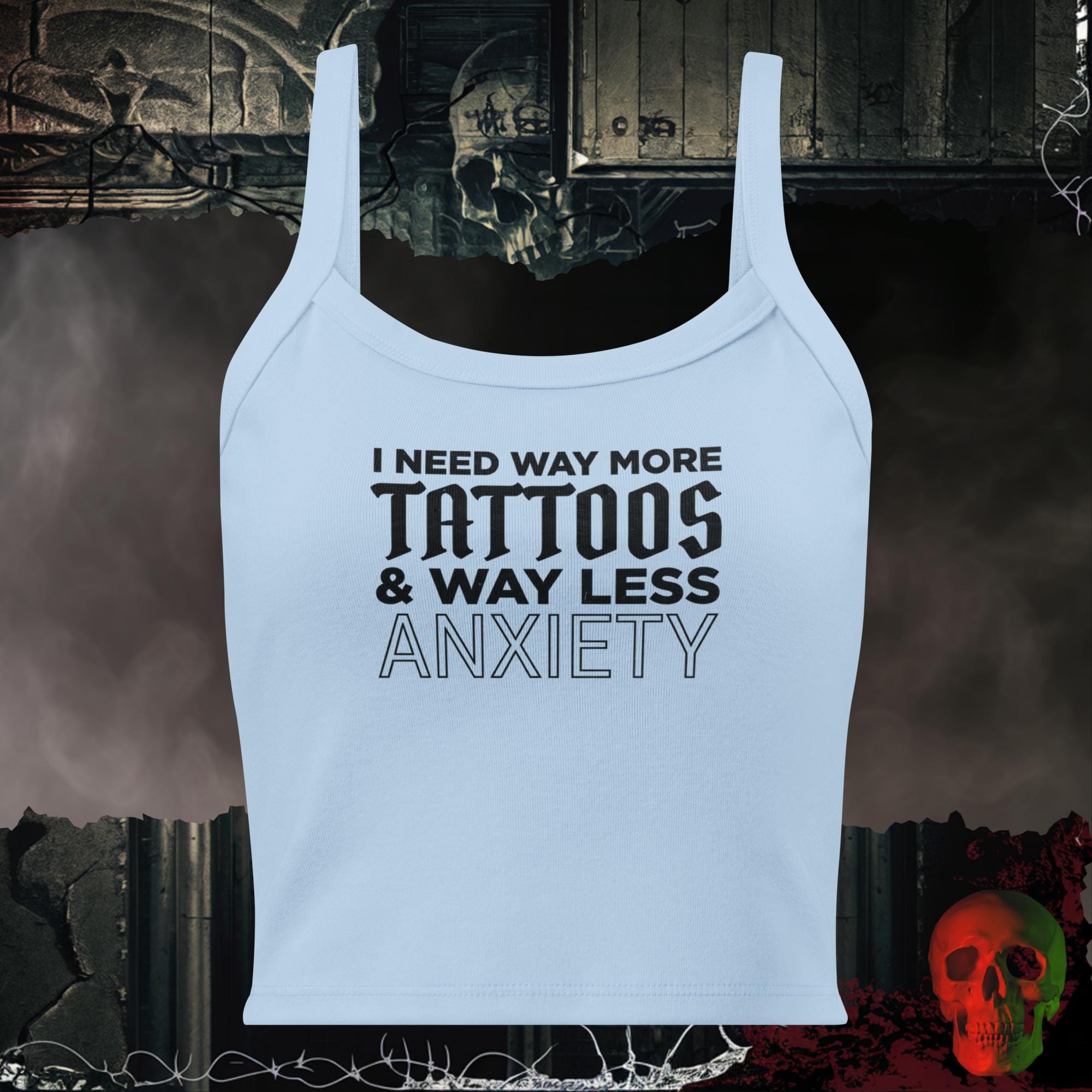 Tanks Solid Baby Blue Blend / XS More Ink Less Panic Ladies Crop Tank | Rebel Ink Designs