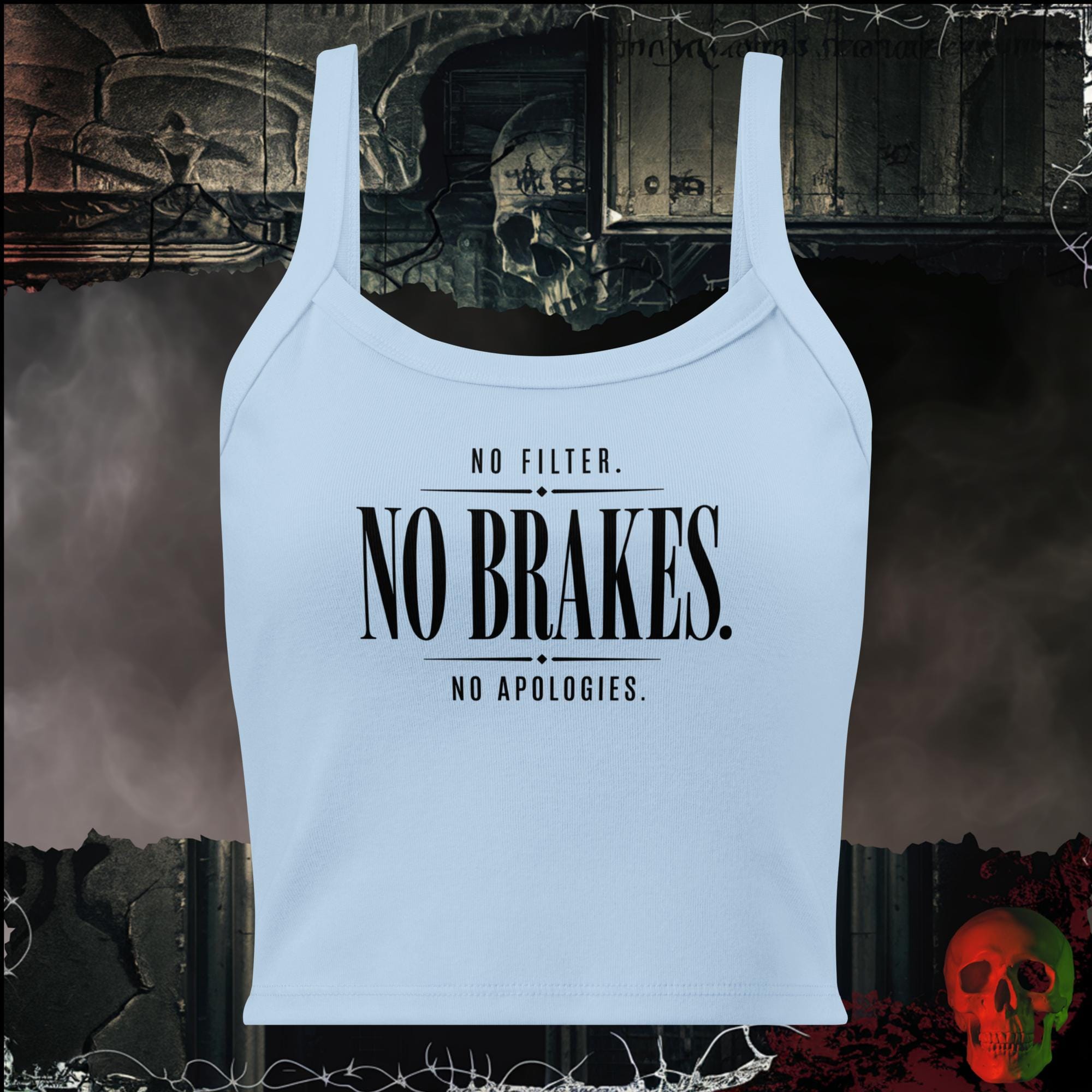 Tanks Solid Baby Blue Blend / XS No Filter No Brakes No Apologies Women's Crop Tank | Rebel Ink Designs