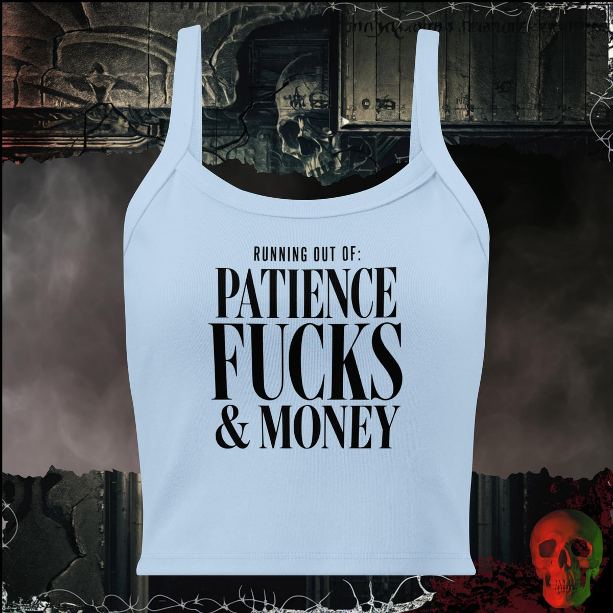 Tanks Solid Baby Blue Blend / XS Running Out Of Patience F*cks & Money Women's Crop Tank | Rebel Ink Designs