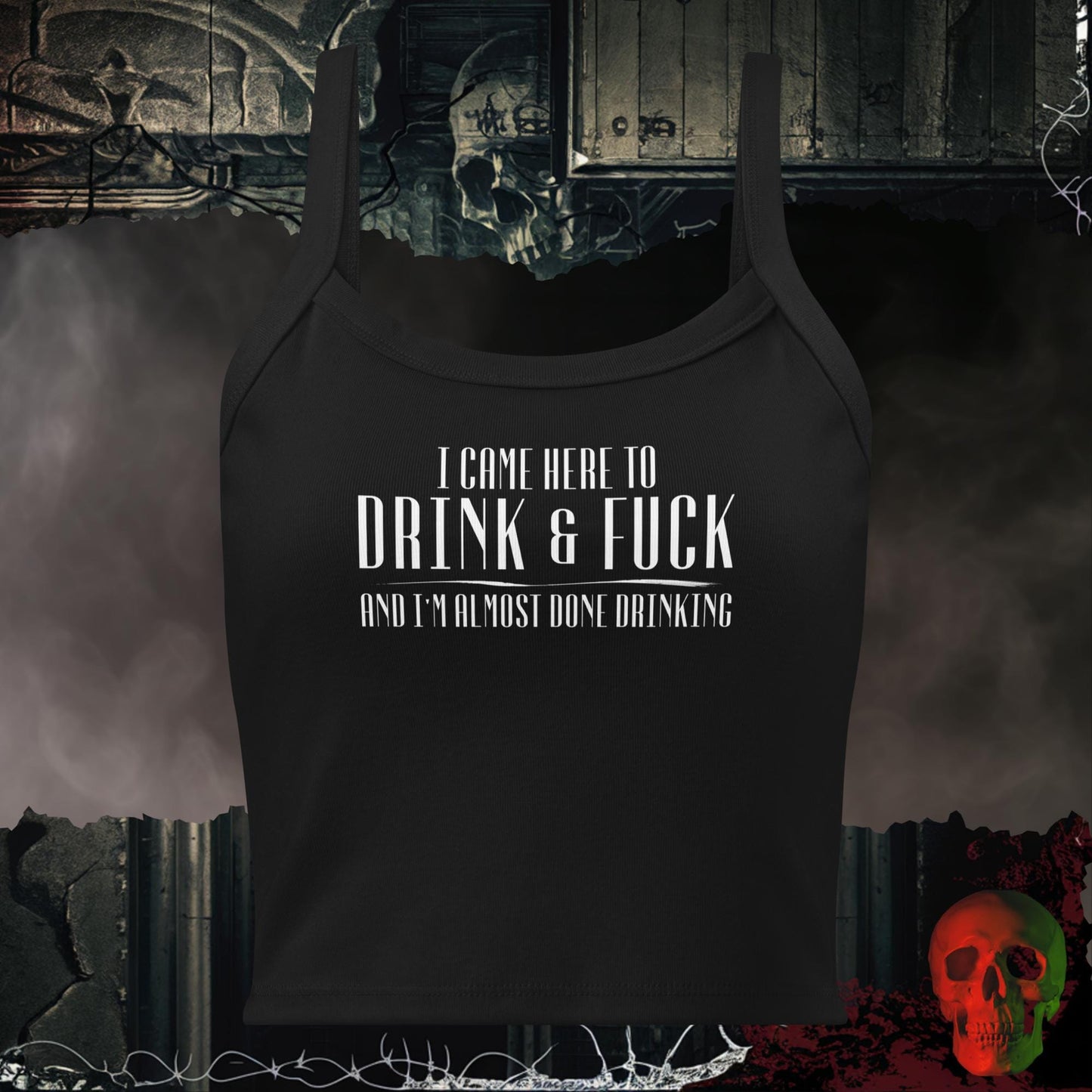 Tanks Solid Black Blend / XS DRINK AND F*CK Crop Tank – Bold Party Statement Top