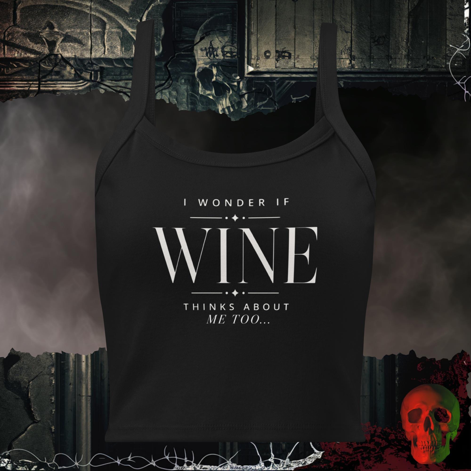 Tanks Solid Black Blend / XS I Wonder If Wine Thinks About Me Too Women's Crop Tank | Rebel Ink Designs