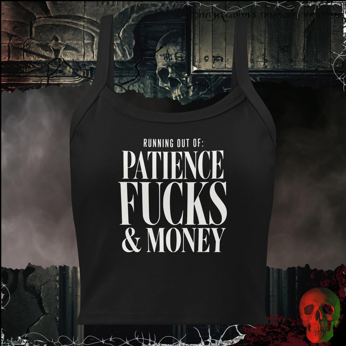 Tanks Solid Black Blend / XS Running Out Of Patience F*cks & Money Women's Crop Tank | Rebel Ink Designs