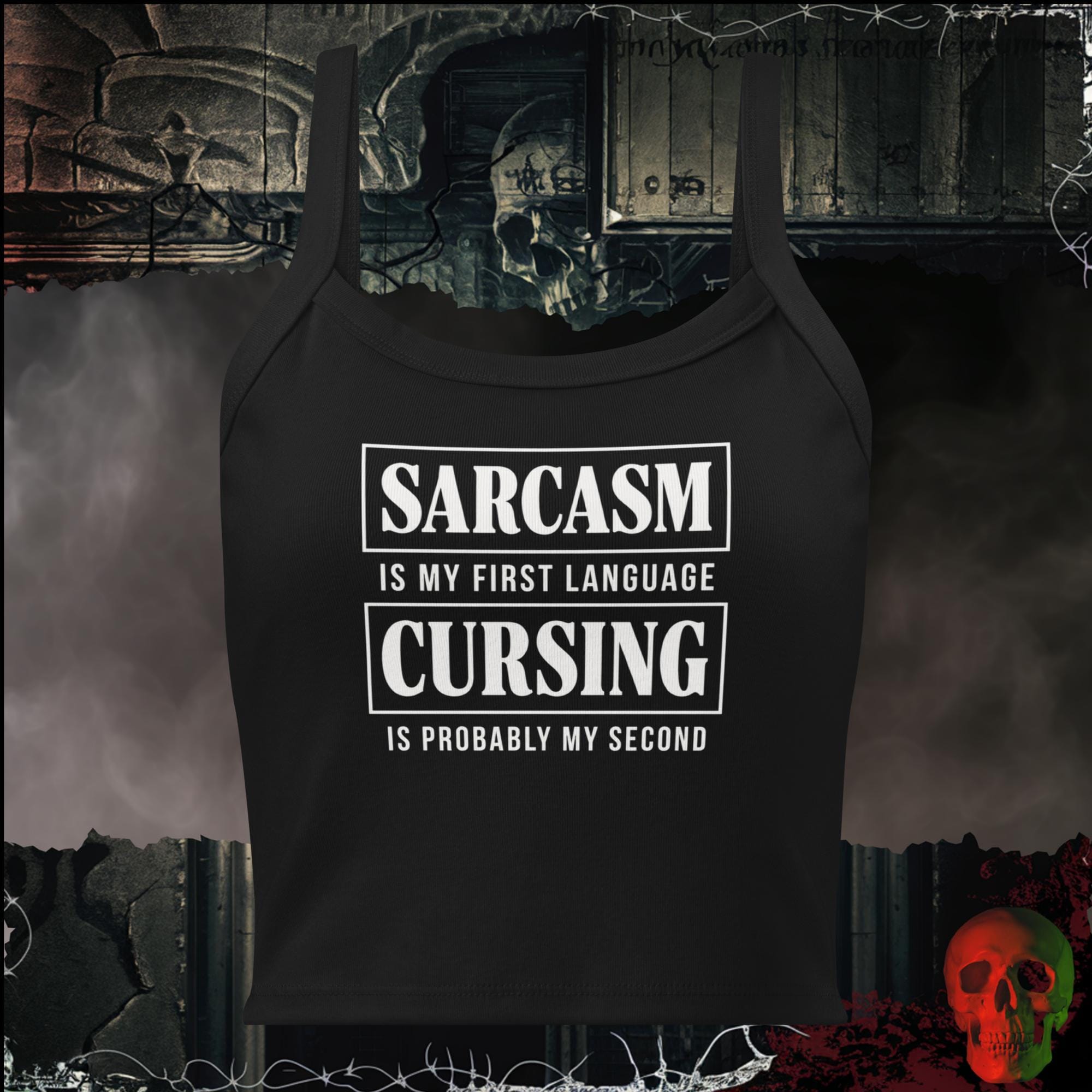 Tanks Solid Black Blend / XS Sarcasm Is My First Language Cursing Is Probably My Second Women's Crop Tank | Rebel Ink Designs