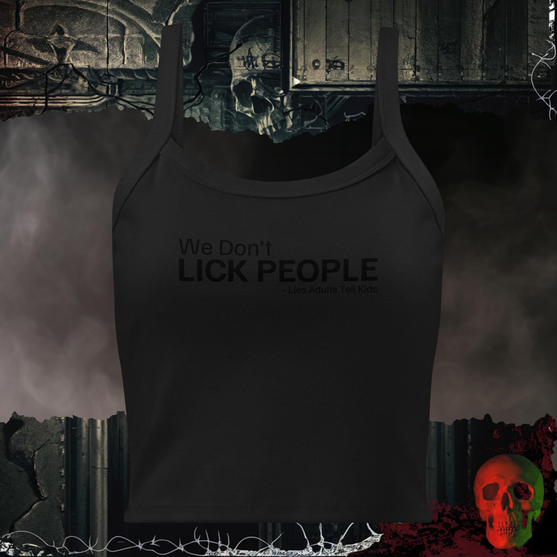 Tanks Solid Black Blend / XS We Don’t Lick People Crop Tank Funny Sarcastic Statement