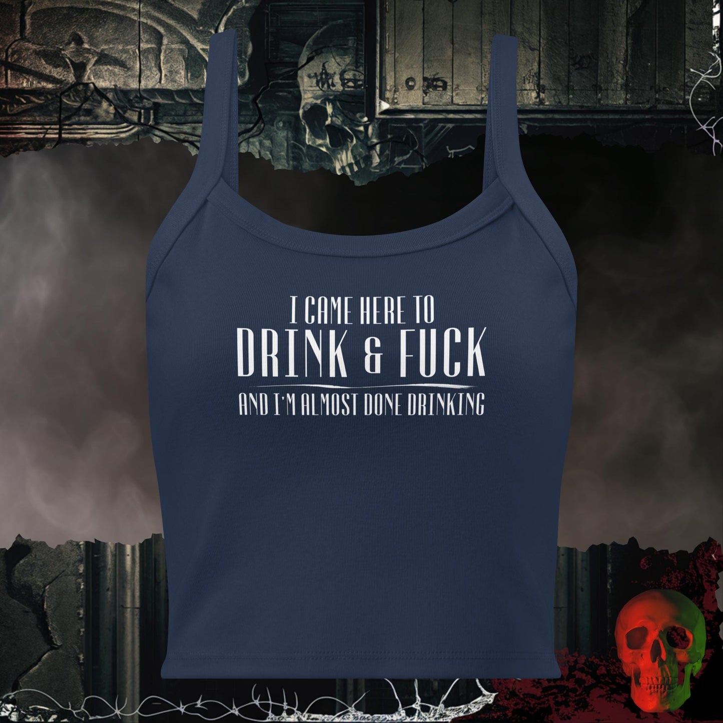 Tanks Solid Navy Blend / XS DRINK AND F*CK Crop Tank – Bold Party Statement Top