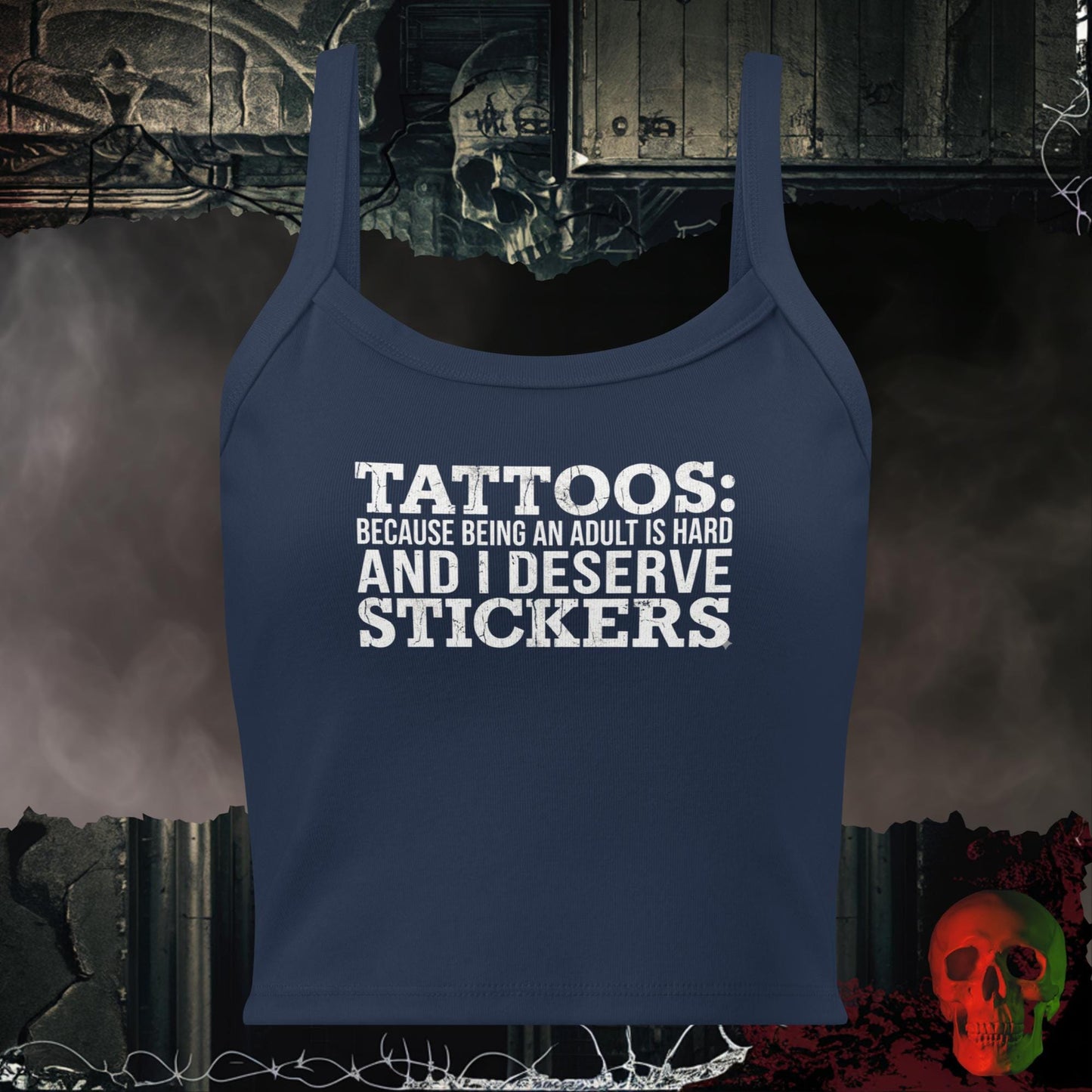 Tanks Solid Navy Blend / XS TATTOOS ARE STICKERS Crop Tank – Funny Graphic Top