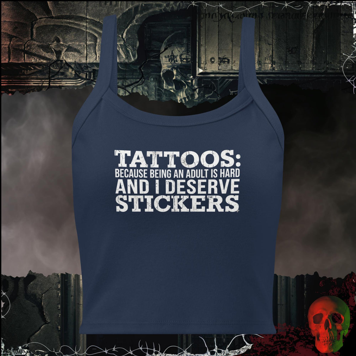 Tanks Solid Navy Blend / XS TATTOOS ARE STICKERS Crop Tank | Rebel Ink Designs