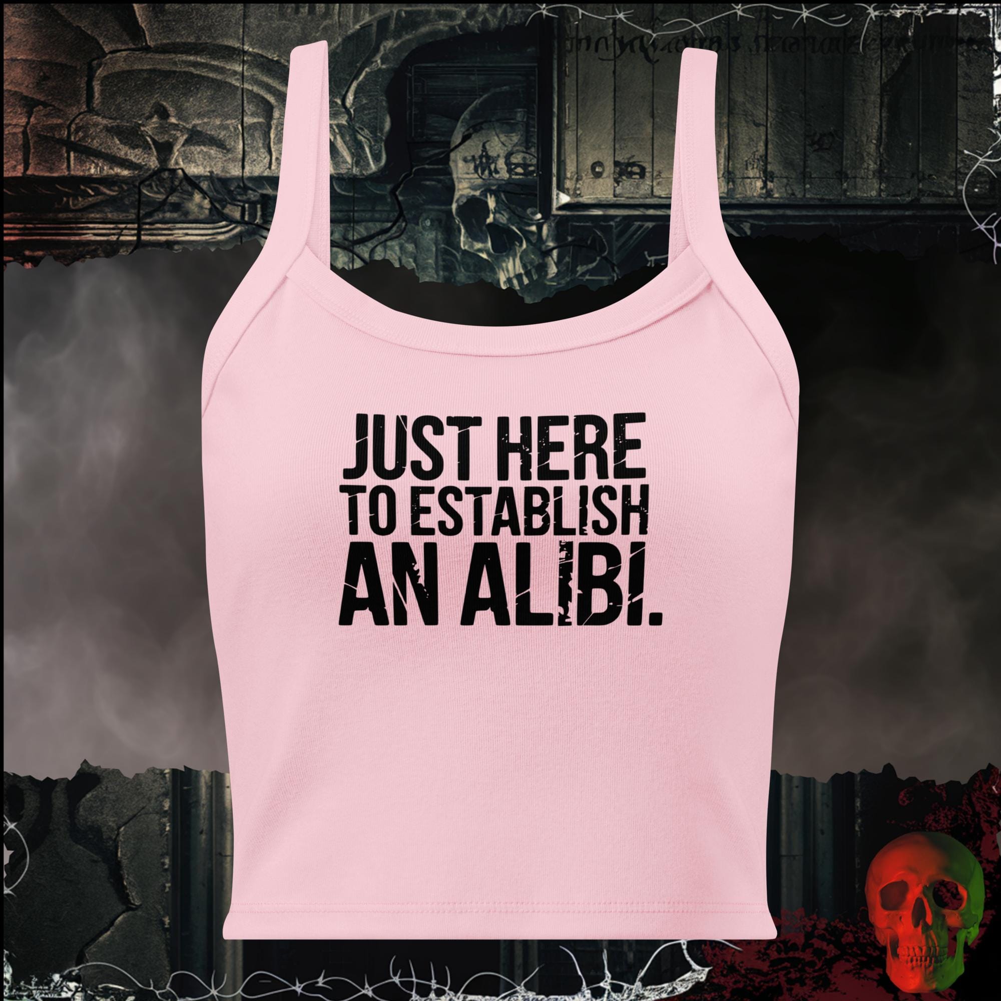 Tanks Solid Pink Blend / XS Just Here to Establish an Alibi Women's Crop Tank | Rebel Ink Designs