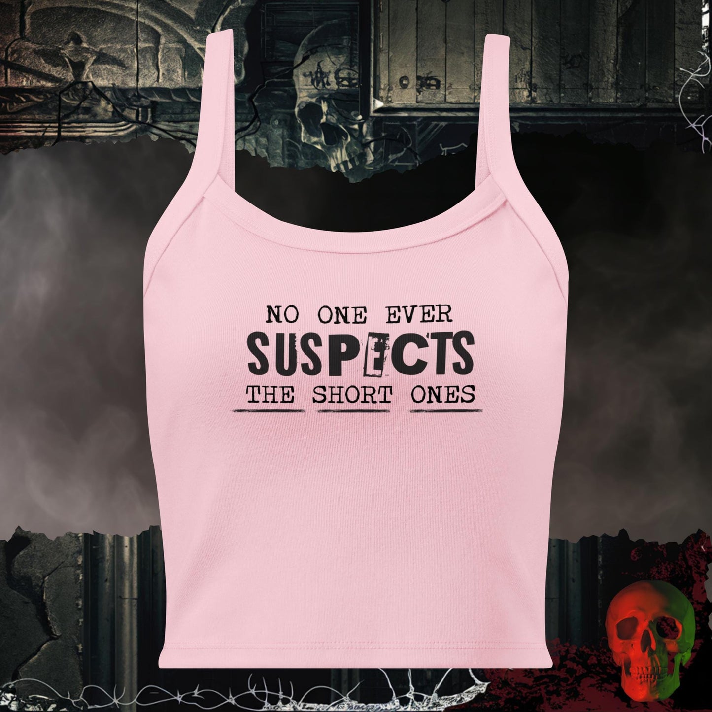 Tanks Solid Pink Blend / XS No One Suspects The Short One Ladies Crop Tank