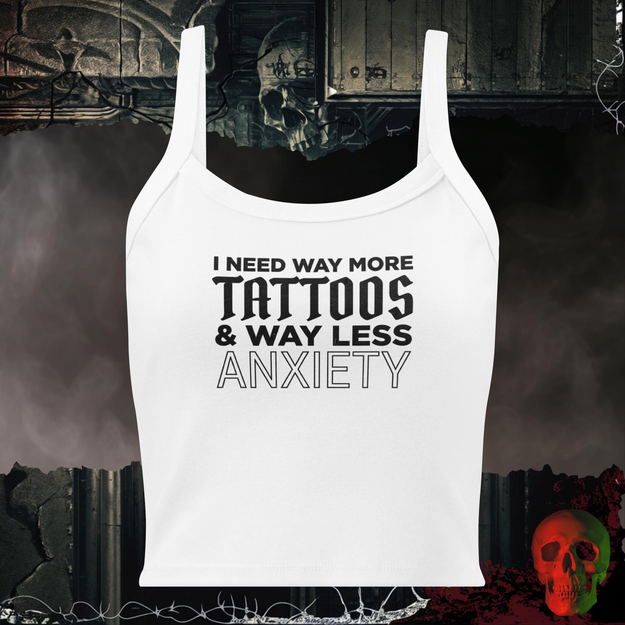 Tanks Solid White Blend / XS More Ink Less Panic Ladies Crop Tank | Rebel Ink Designs