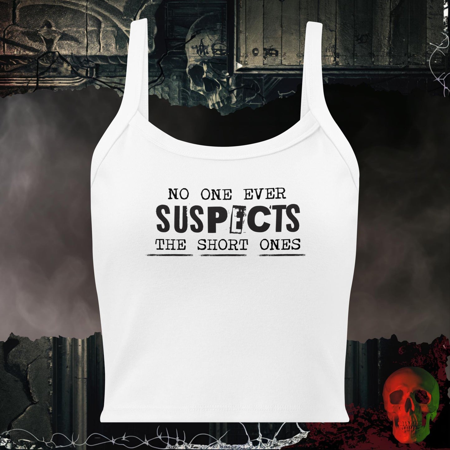 Tanks Solid White Blend / XS No One Suspects The Short One Ladies Crop Tank