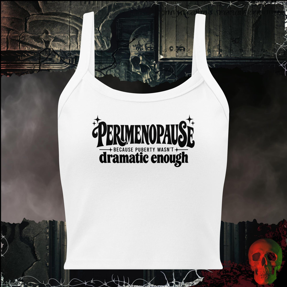 Tanks Solid White Blend / XS Perimenopause, Because Puberty Wasn't Dramatic Enough Women's Crop Tank | Rebel Ink Designs